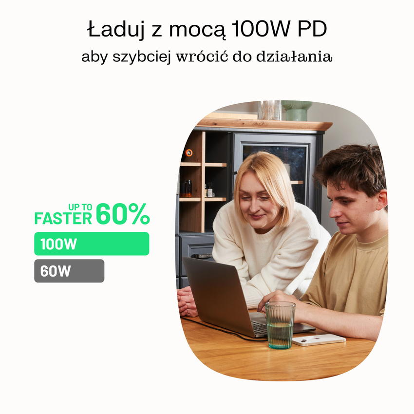 USB-C kabel 0.3m 100W Greencell PowerStream Fast Charging PD Panther Black (KABGC100PS30PB)